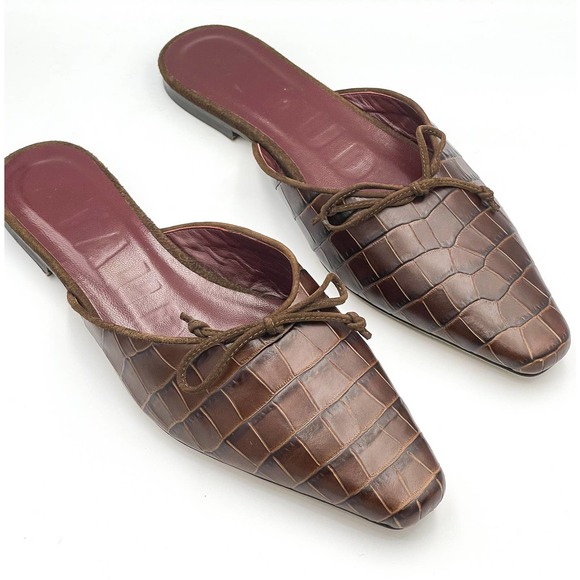 STAUD Shoes - STAUD Gina Brown Croc Embossed Flats Size 6.5